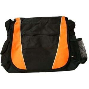 NWOT Black And Orange Messenger Bag multiple zip pockets unisex bag